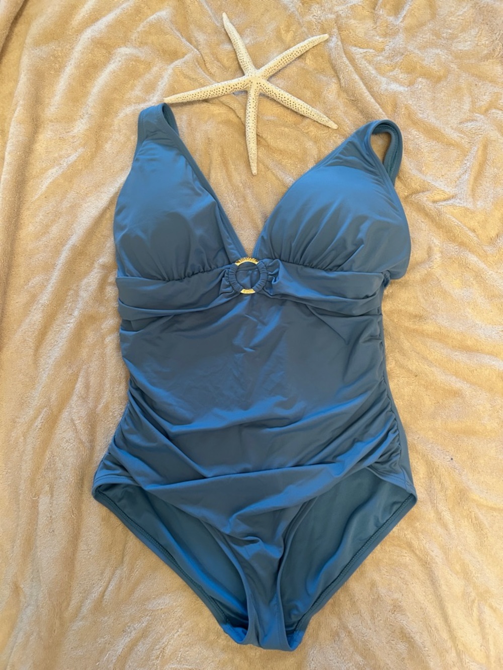 MICHAEL Michael Kors Teal Blue One-Piece Swimsuit with Gold Ring Detail